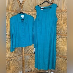 NWT $79 * KSL WOMENS PLUS SIZE TURQUOISE 2 PIECE DRESS AND JACKET * SIZE 22